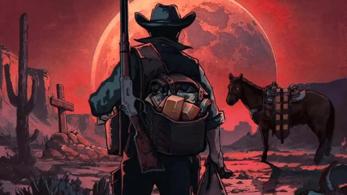 Tampilan visual slot Revolvero dengan nuansa western yang gersang dan penuh aksi.
