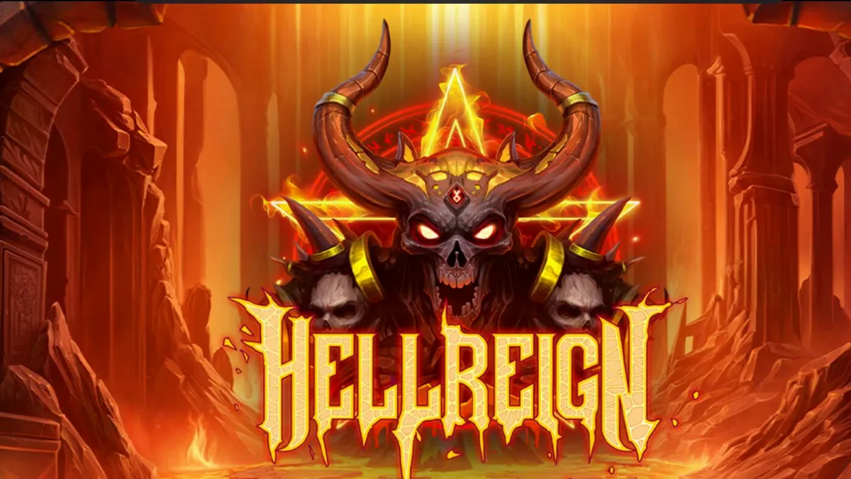 Tampilan visual slot Hellreign Scatter Magnet dengan tema neraka dan simbol demon.